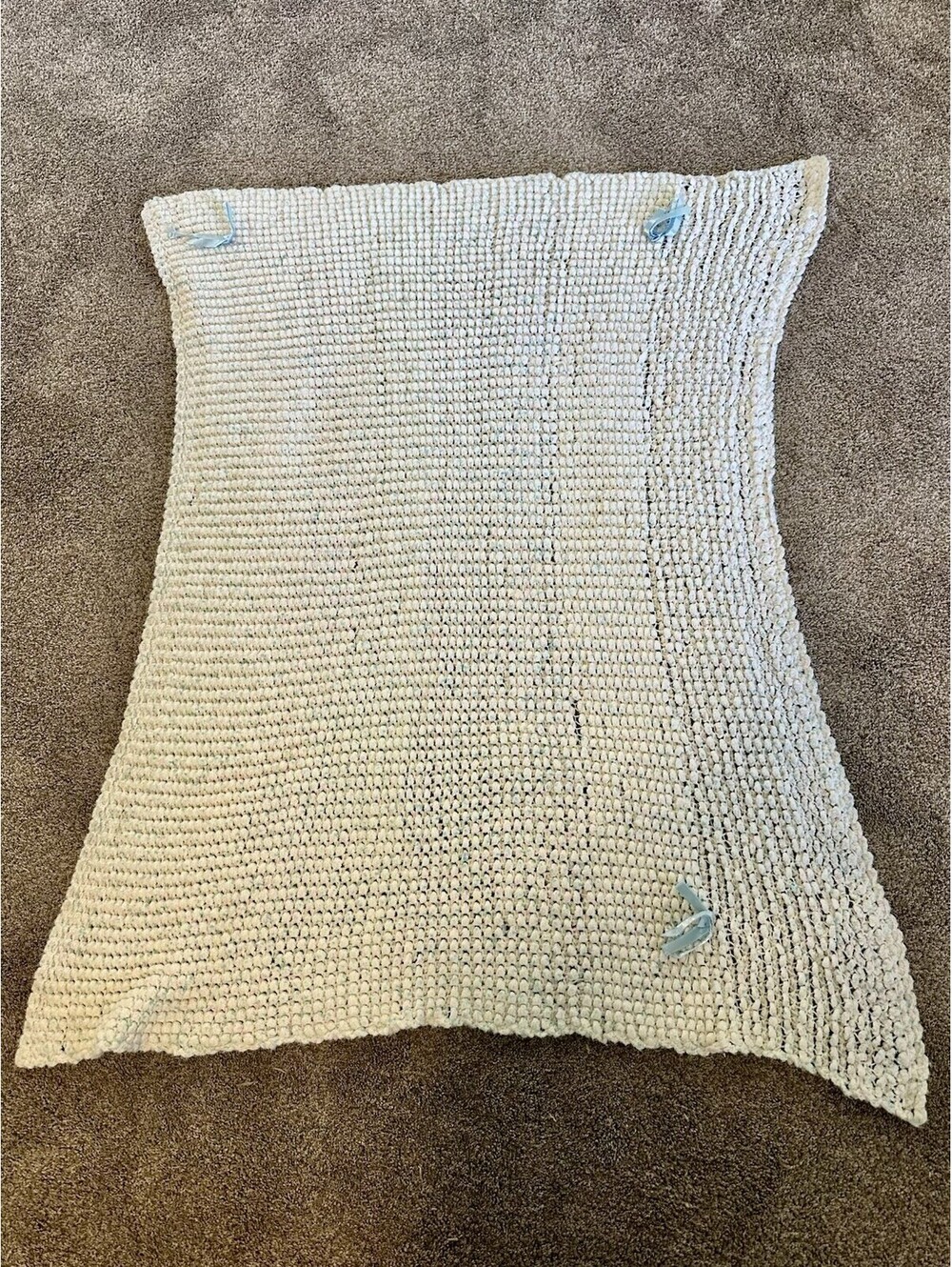 VTG 99/ Handmade Baby Pram Cot Blanket Afghan White Traditional Crochet 40x34